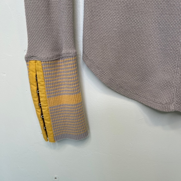 FP |  WTF Taupe Thermal Striped Cuffs Scoop Neck Keyhole Boho Long Sleeve Shirt - Picture 8 of 14